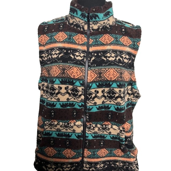 SHEIN Women's Geo Pattern Zip Up Fleece Vest Jacket Multicolor Size‎ XL - Picture 1 of 8